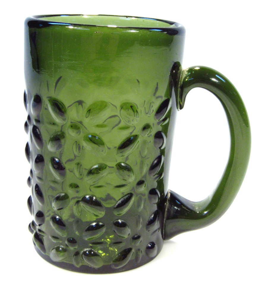 Appraisal: A thC Whitefriars style green glass tankard the cylindrical body