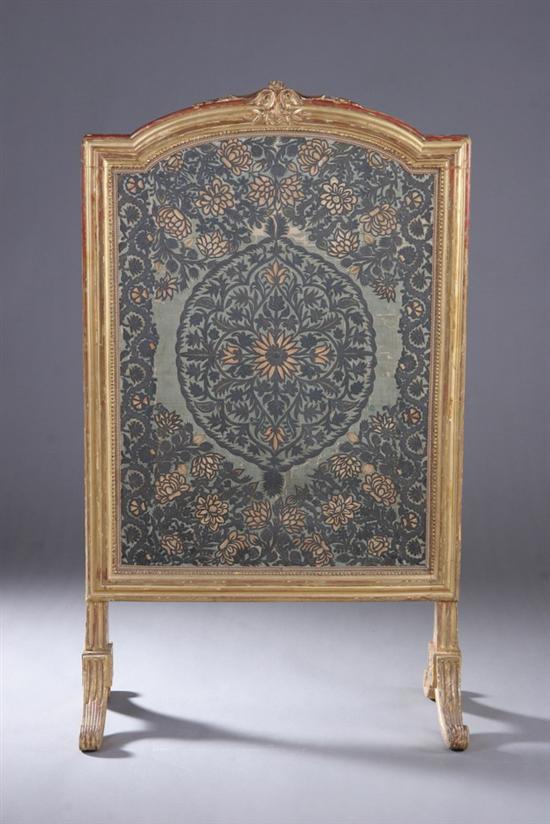 Appraisal: LOUIS XVI GILTWOOD FIRESCREEN STAMPED JULIEEN Circa with fabric panel