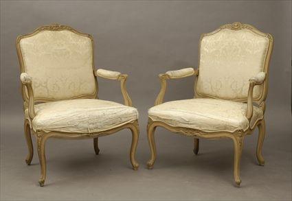 Appraisal: Pair of Louis XV-Style Painted Fauteuils x in