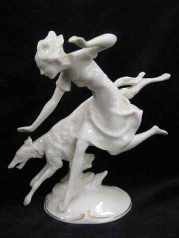 Appraisal: Hutschenreuther Art Deco Porcelain Figurineof lady dog running signed K