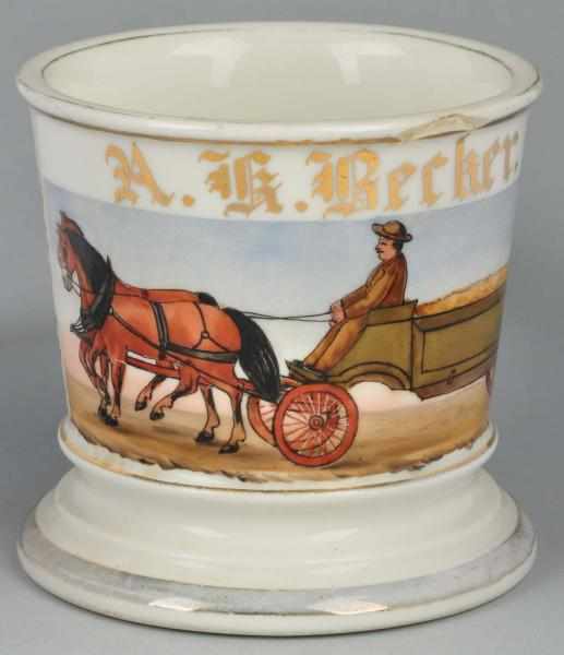 Appraisal: Horse-Drawn Cart Shaving Mug Gilded AK Becker T V Limoges