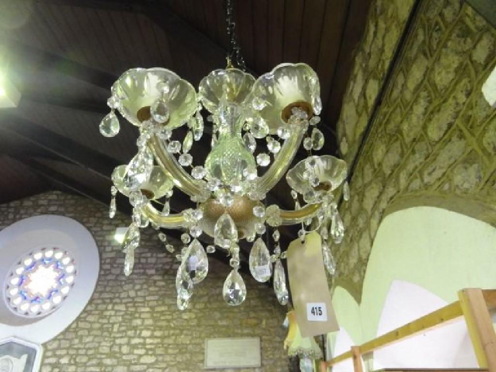 Appraisal: A small five branch five branch chandelier with cut glass