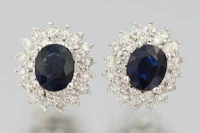 Appraisal: A Pair of Sapphire and Diamond Cluster Earrings k white