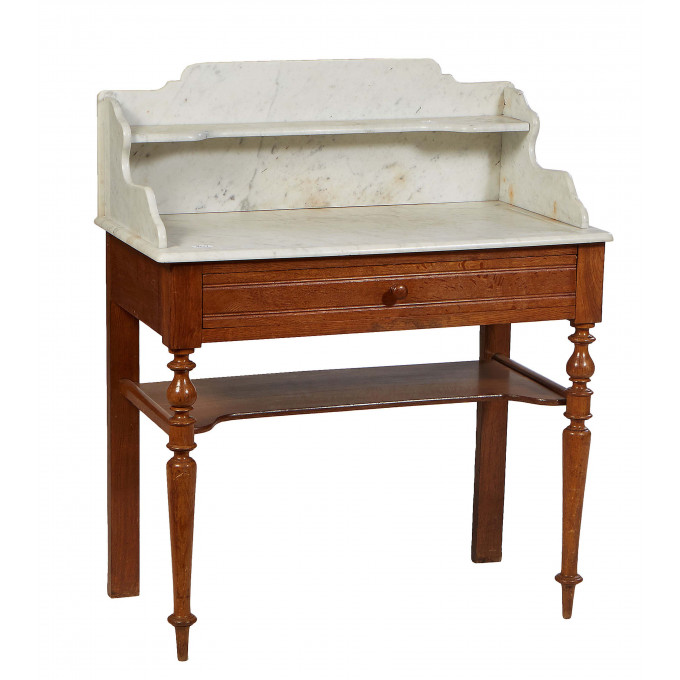 Appraisal: French Provincial Carved Oak and Beech Marble Top Washstand th