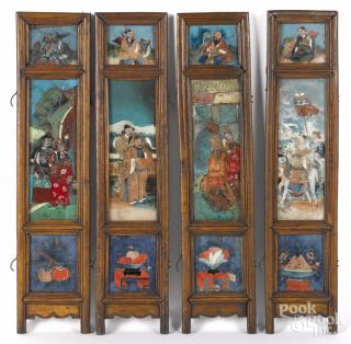 Appraisal: Chinese four-part hardwood folding screen late th c with reverse