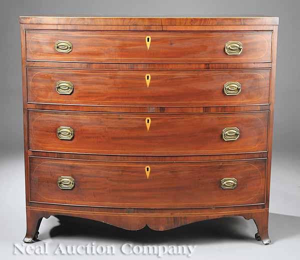 Appraisal: An American Federal Inlaid Mahogany Bowfront Chest of Drawers c