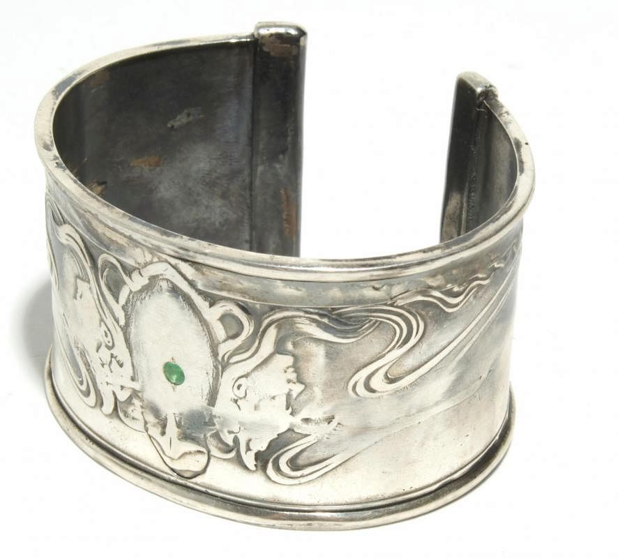 Appraisal: Antennae Silver Emerald Cuff Bracelet Antennae brand Sisters sterling silver