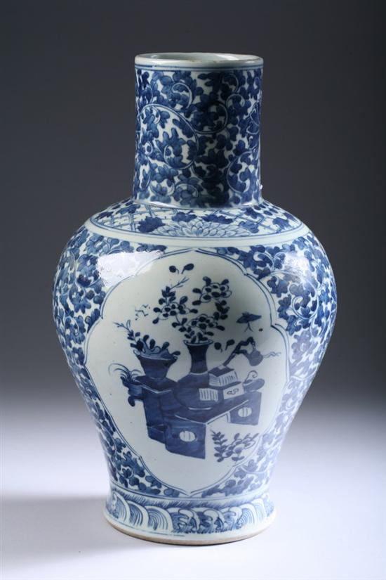 Appraisal: CHINESE BLUE AND WHITE PORCELAIN VASE th century Floral decoration