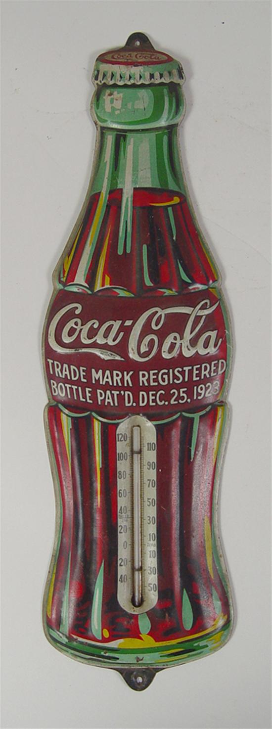 Appraisal: Coca-Cola Thermometer Tin Coke bottle-shaped thermometer with intact glass tube