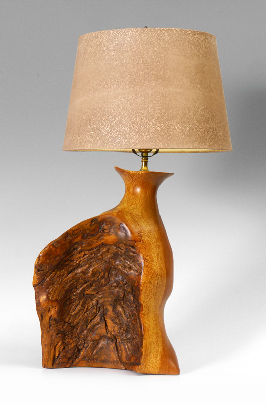 Appraisal: LARGE BURL WOOD TABLE LAMP Base is smooth on one