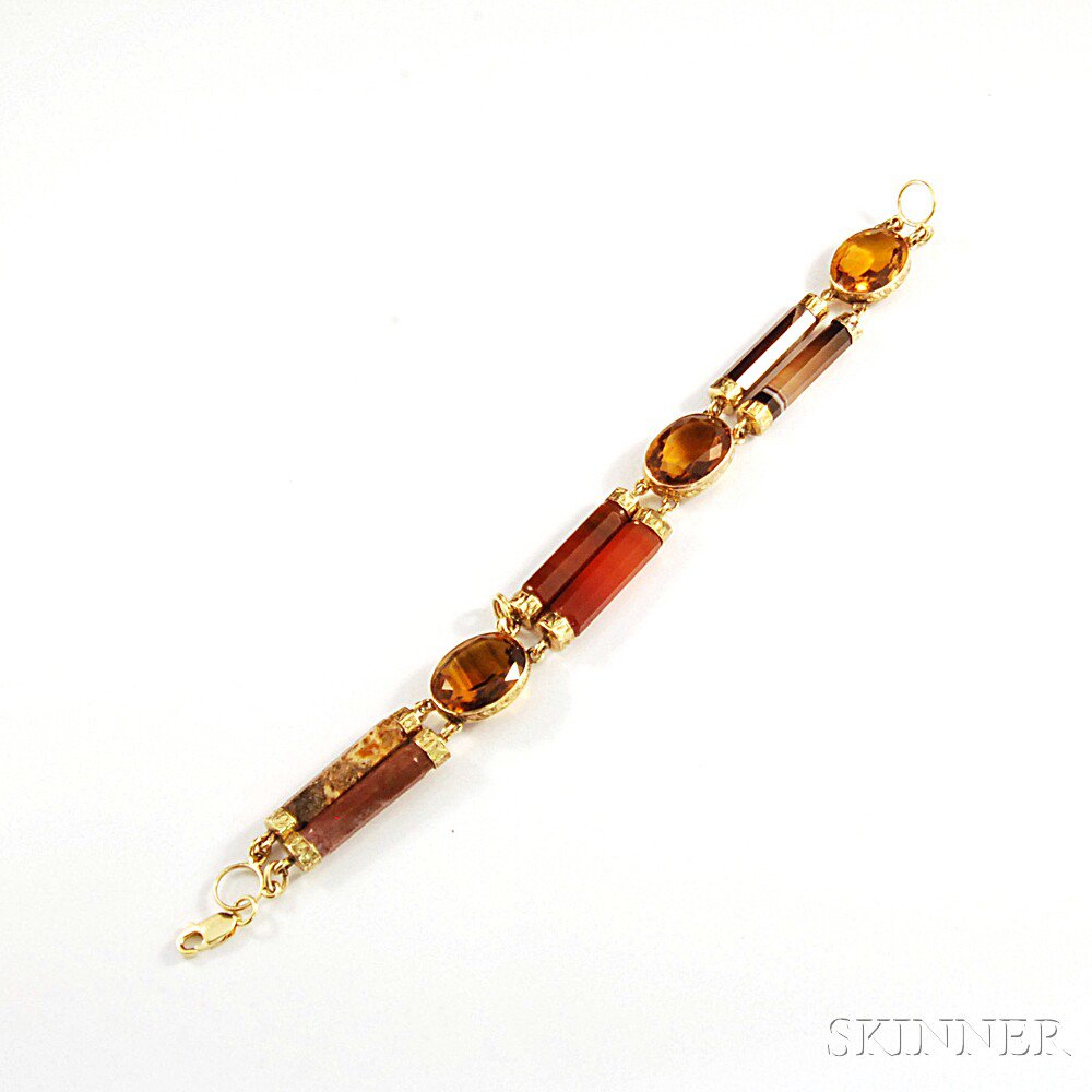 Appraisal: kt Gold Scottish Agate and Citrine Bracelet lg in Estimate