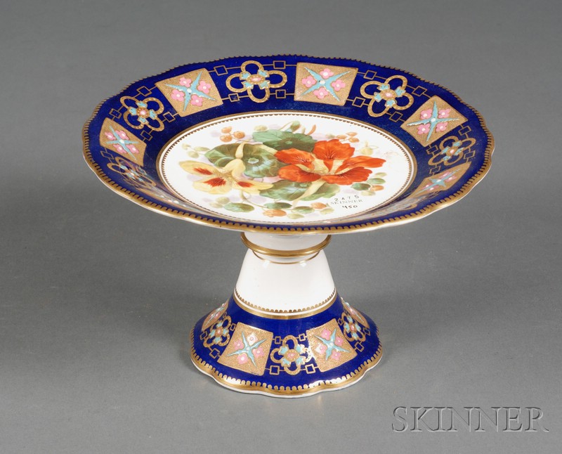 Appraisal: Staffordshire Porcelain Botanical Compote England th century probably Ridgway cobalt