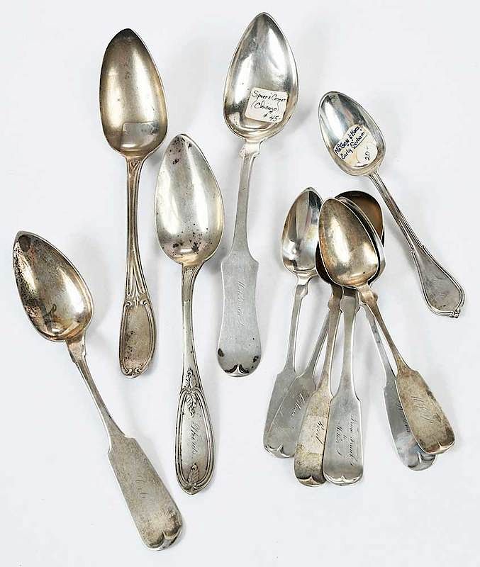 Appraisal: Chicago Coin Silver Spoons American th century including teaspoons and