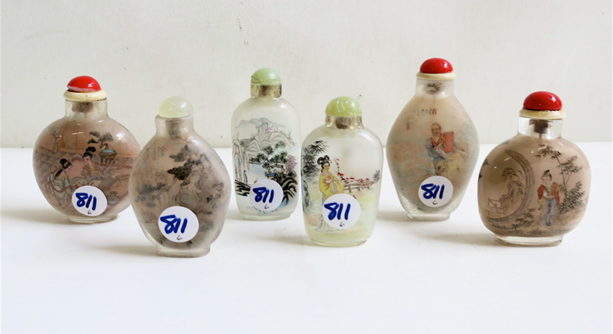 Appraisal: SIX CHINESE REVERSE PAINTED GLASS SNUFF BOTTLES with various landscape