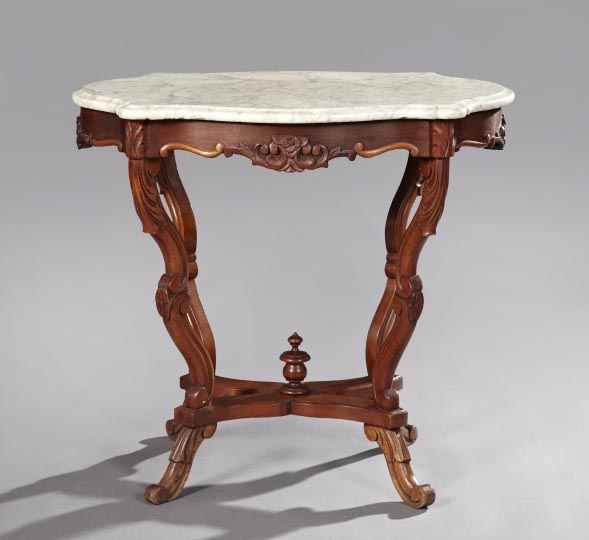 Appraisal: American Rococo Revival Walnut and Marble-Top Center Table third quarter