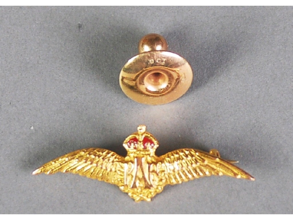 Appraisal: ct GOLD R A F WINGS BROOCH with red enamelled