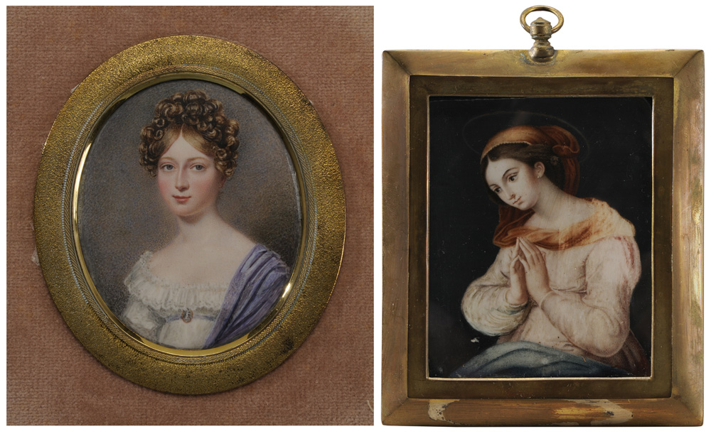 Appraisal: Two Miniature Paintings European th century Portrait of a Young