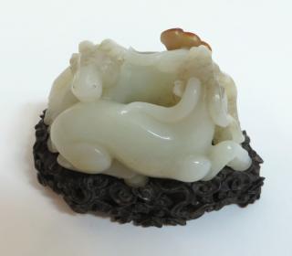 Appraisal: White Jade Carved Double Sheep White Jade Carved Double Sheep