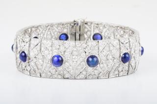 Appraisal: French Art Deco Sapphire Platinum Diamond Bracelet Art Deco platinum