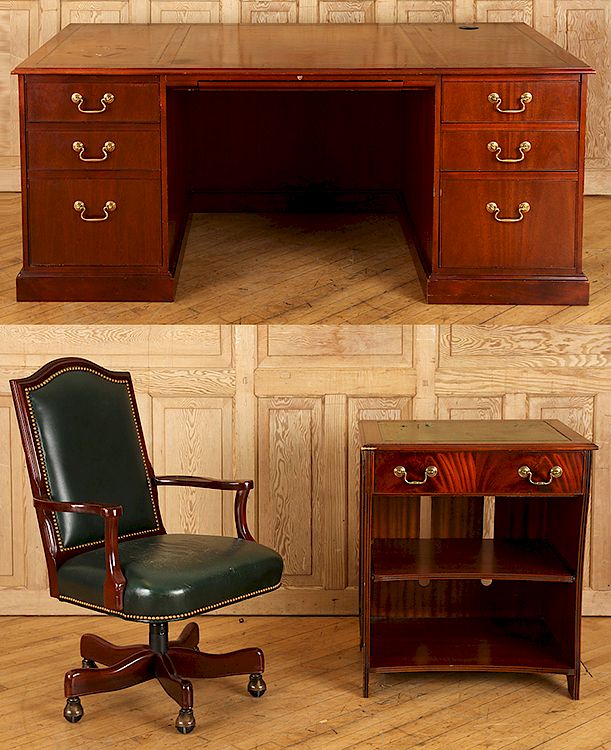 Appraisal: THREE PIECE GEORGIAN STYLE MAHOGANY OFFICE SUITE A three piece