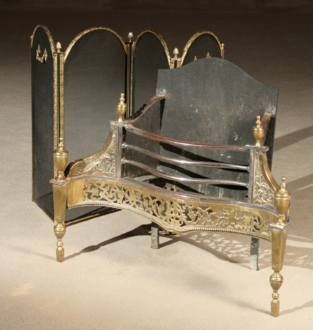 Appraisal: George III Style Brass and Polished Steel Serpentine Fire Hearth