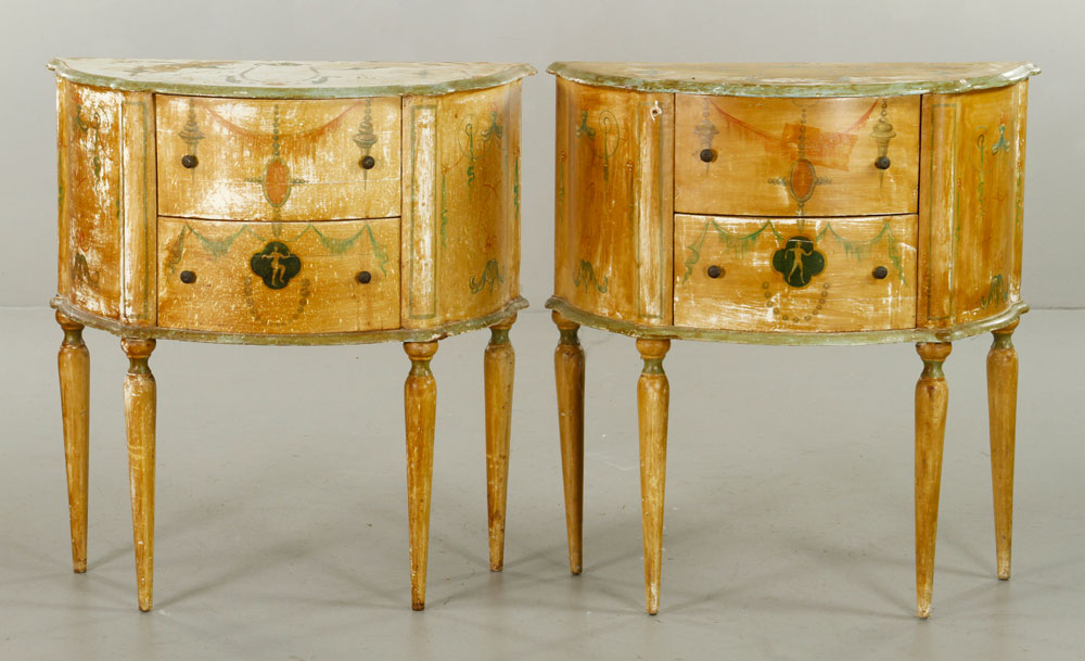 Appraisal: - Pr Demilune Side Tables Pair of demilune side tables