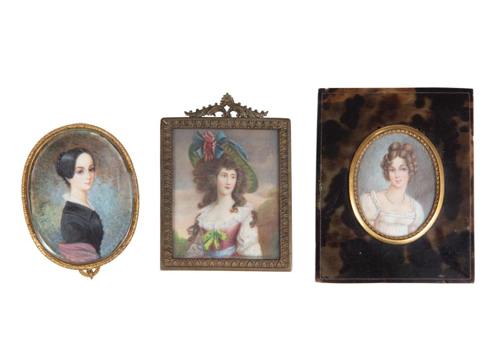 Appraisal: THREE CONTINENTAL SCHOOL PORTRAIT MINIATURESThree Continental School Portrait Miniatures of