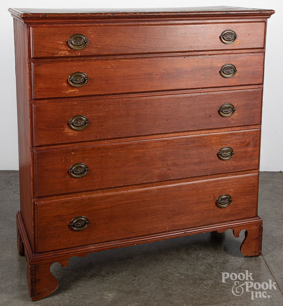 Appraisal: New England Chippendale pine semi-tall chest New England Chippendale pine