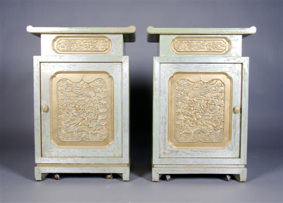 Appraisal: A Pair of Silvered Side Cabinets attributed to James Mont