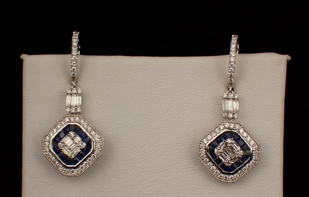 Appraisal: PAIR OF DIAMOND AND SAPPHIRE DANGLE EARRINGS each k white