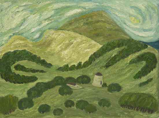 Appraisal: Janet Chase Farm Landscape with Silo oil on canvasboard x