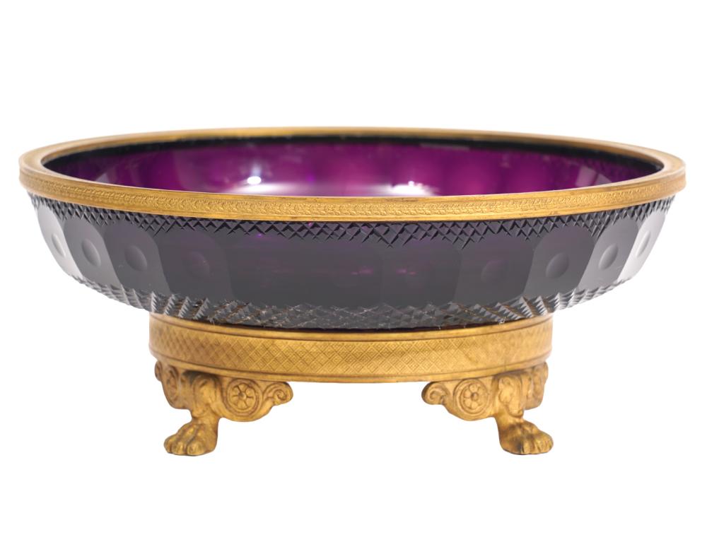 Appraisal: BRONZE MOUNTED RUSSIAN FACETED ROUND VIOLET BOWLBronze mounted Russian faceted