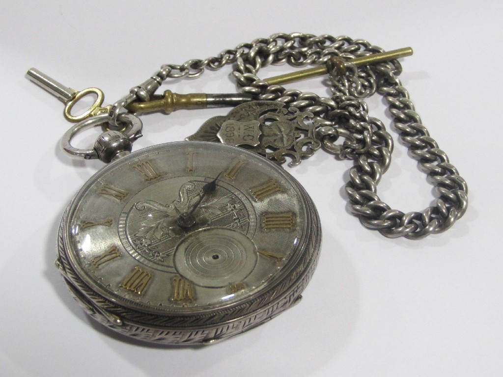 Appraisal: Large sized silver cased pocket watch hallmarked Chester with silvered