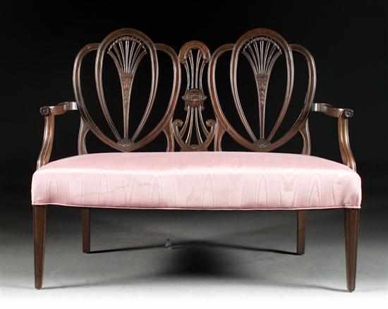 Appraisal: Federal style mahogany double chair-back upholstered settee th century in