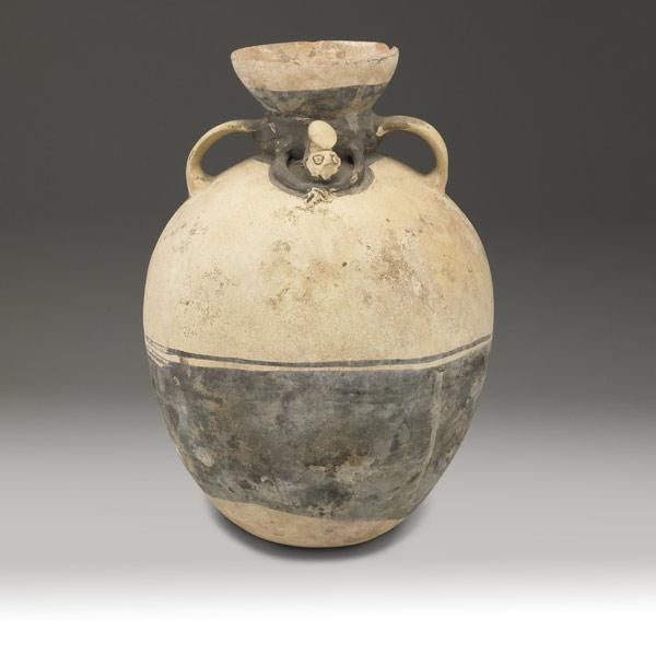 Appraisal: CHANCAY BICHROME URN PERU Typical black and white amphora decorated