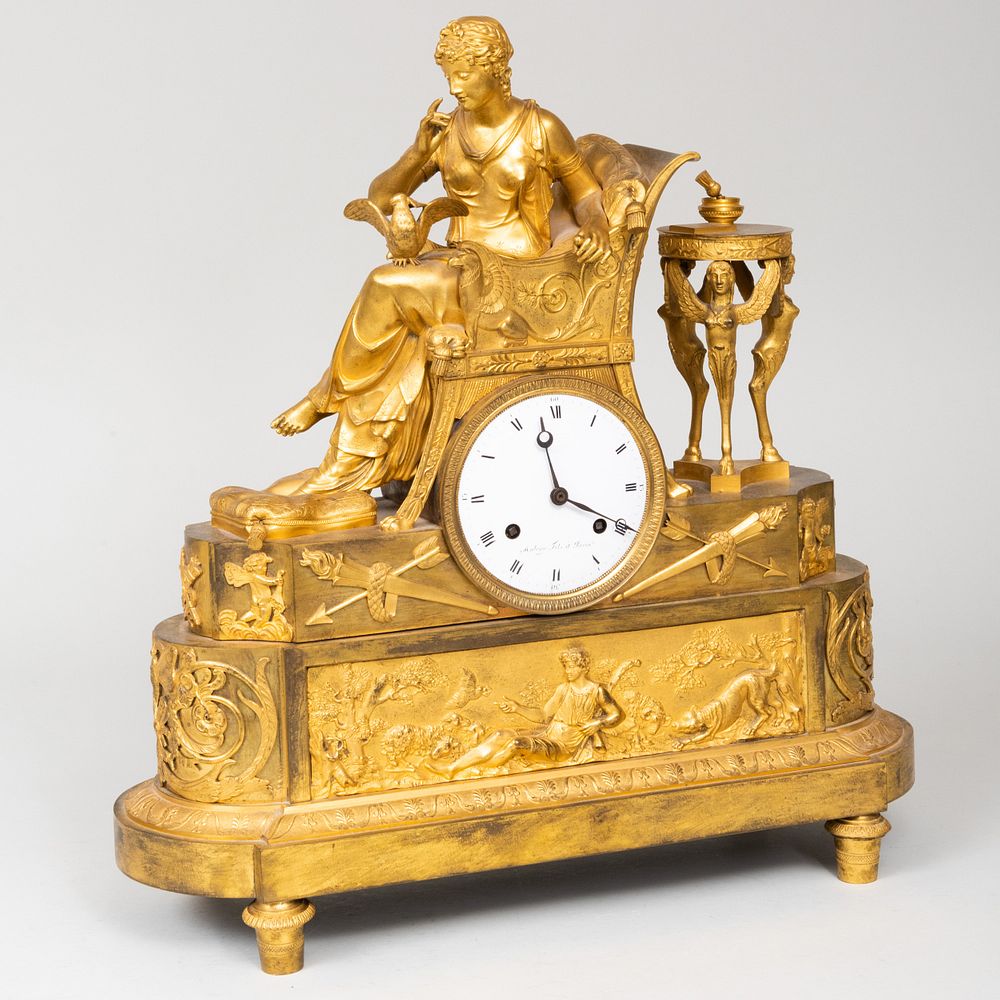 Appraisal: Empire Ormolu Figural Mantle Clock Dial signed 'Autray Fils Paris'