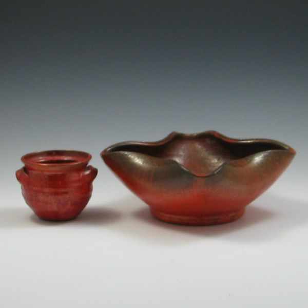 Appraisal: North State Pottery Chrome Red Jar and Bowl jar is