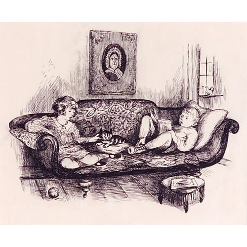 Appraisal: Peggy Bacon American - Three on a Couch pen and