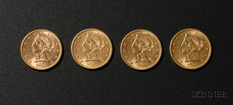 Appraisal: Four United States Liberty Head Half Eagle Five Dollar Gold