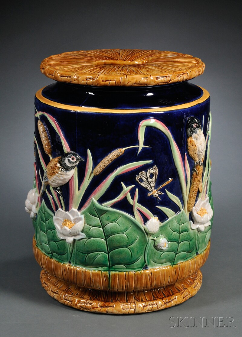 Appraisal: George Jones Majolica Garden Seat England - the circular faux-thatch