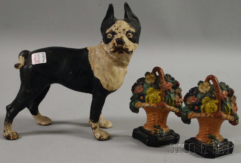 Appraisal: Three Painted Cast Iron Figural Doorstops a Boston Terrier and