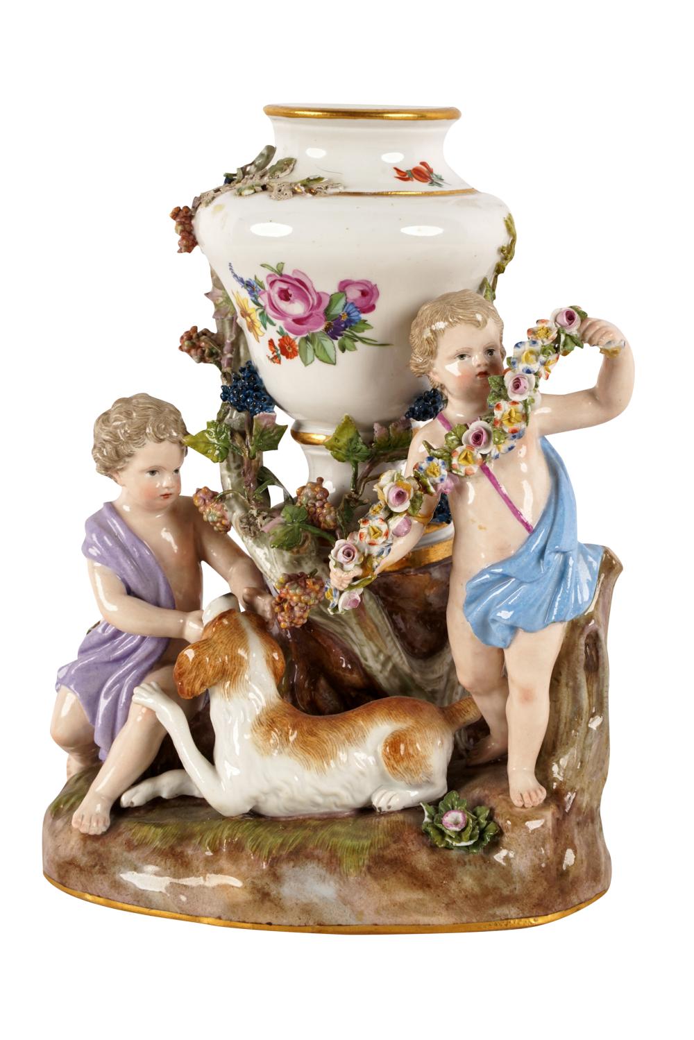 Appraisal: MEISSEN PORCELAIN FIGURAL GROUP WITH DOGunderglaze blue crossed swords mark