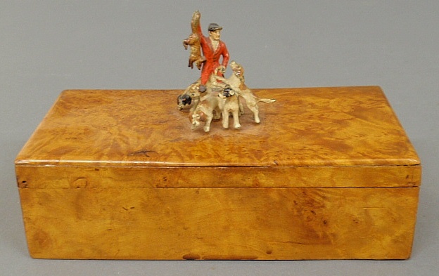 Appraisal: - Burlwood trinket box c with painted metal figures of