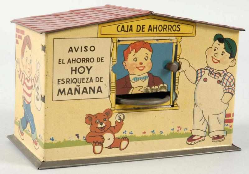 Appraisal: Tin Caja de Ahorros Mechanical Bank Description Spanish Rare Condition