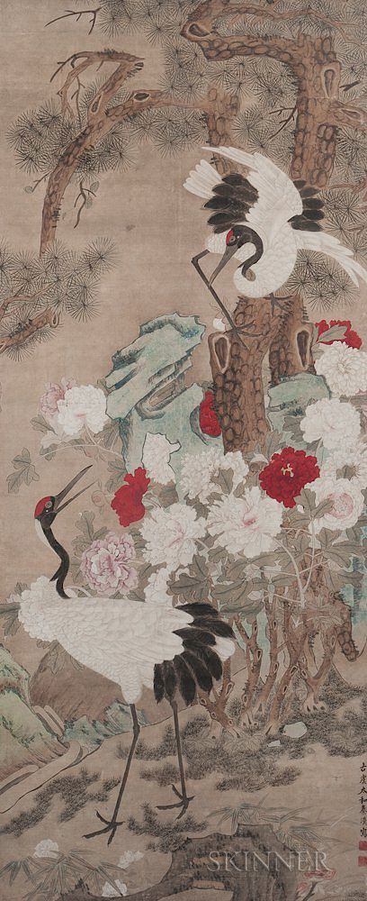 Appraisal: Painting Depicting Two Cranes Painting Depicting Two Cranes China early