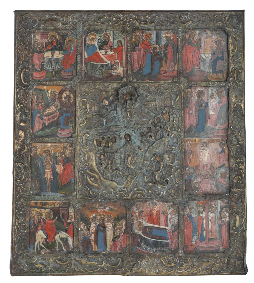 Appraisal: RUSSIAN ICON LIFE OF CHRIST WITH TWELVE SCENESpainted on wood