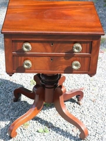 Appraisal: AMERICAN EARLY TH C CLASSICAL WORK TABLE MAHOGANY DRAWERS WITH