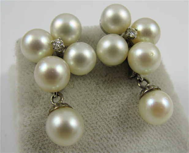 Appraisal: PAIR OF PEARL AND WHITE GOLD EARRINGS each K white