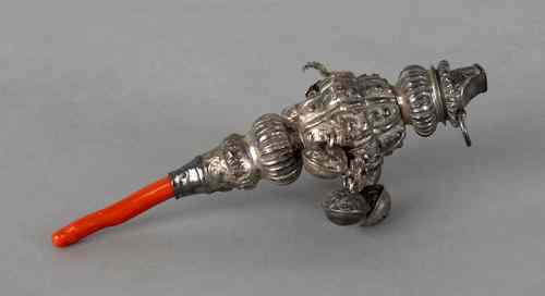 Appraisal: Birmingham English silver baby rattle whistle early th c with