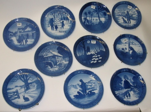 Appraisal: A GROUP OF TEN ROYAL COPENHAGEN CHRISTMAS PLATES blue and